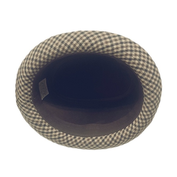 Brown blue casual Trendy structured cross striped Tweed unisex fedora hat OS - Picture 5 of 5